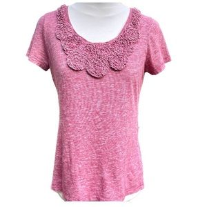 Merona Embellished T-shirt Heathered Red and White Size Medium
